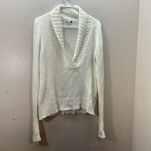J. Crew Ivory Shawl Collar Deep V Neck Rib Knit Sweater‎ Womens M Wool Mohair